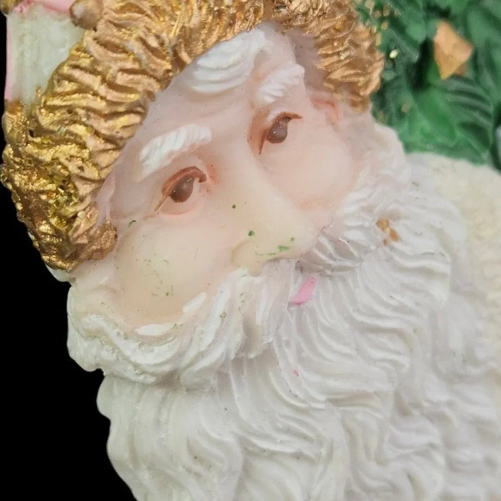 Victorian Santa Claus Figurines Sparkly Christmas Set of 3 Pink‎ Ceramic Vintage